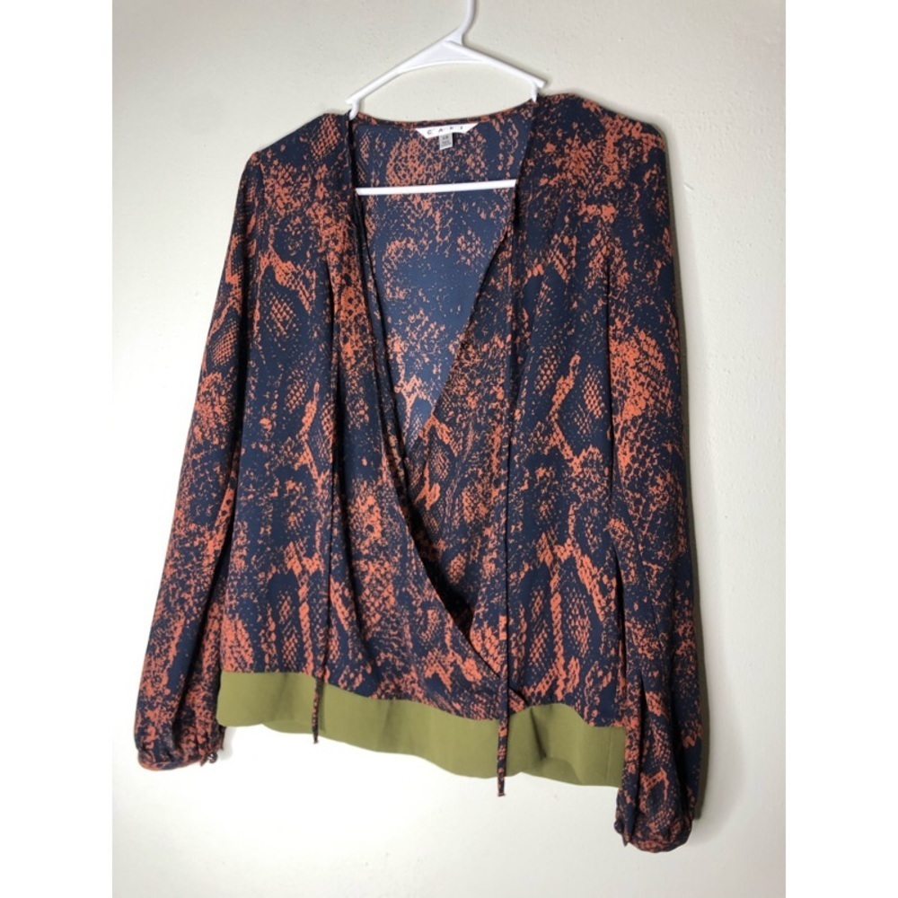 CAbi Orange and Green Snakeskin Blouse